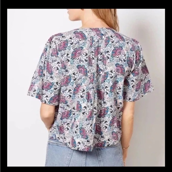 Evereve Lori Floral Pintuck Popover Blouse Medium - Picture 6 of 9